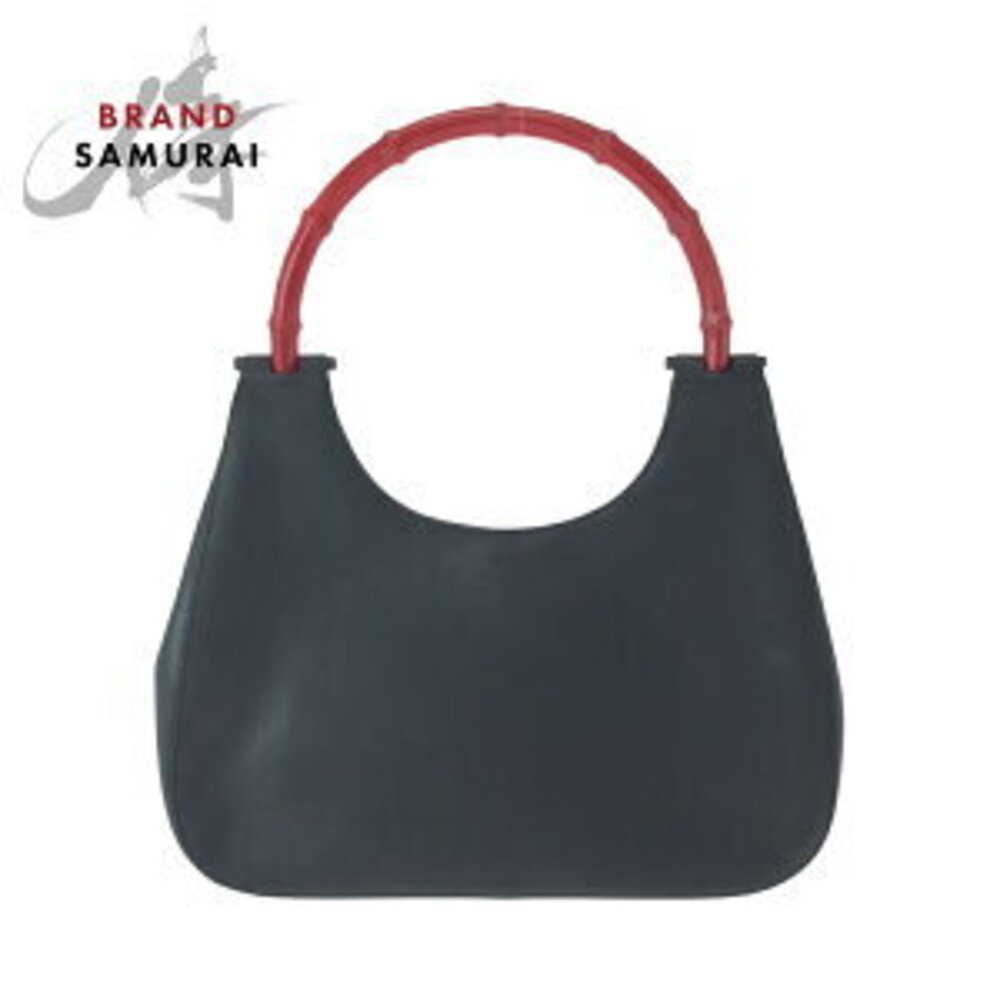 GUCCI Bamboo Top Handle Black Leather Red Hobo Shoulder Bag